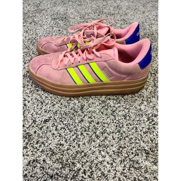 Adidas Court Platform Pink Suede Sneakers Shoes Women's Size 9.5 Neon Stripes‎ - Picture 6 of 10